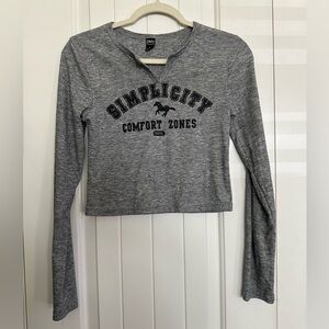Gray Long Sleeve Fitted Crop Tee